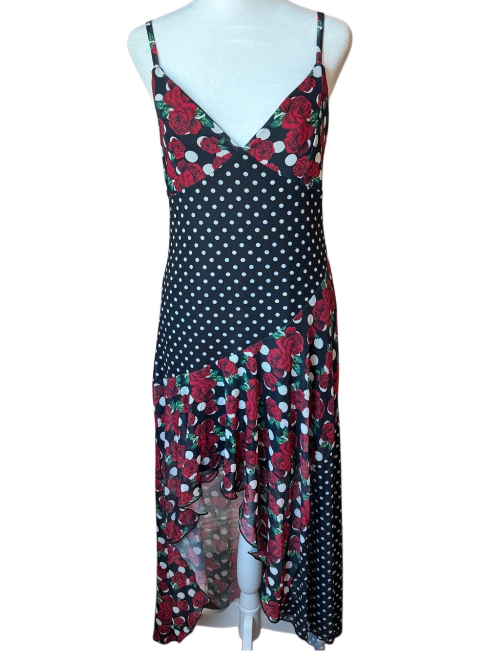 NWOT Luv Betsey Betsey Johnson Y2K Rose Polka Dot Mesh Dress L